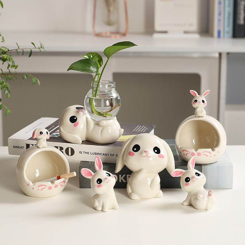 ceramic rabbit ashtray decoration Home accessoriesCute living room doll decoration Instagram Mini