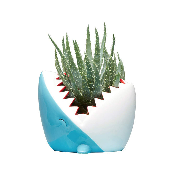 8-inch shark-fish shaped ceramic environmental flower pot holder customized logo