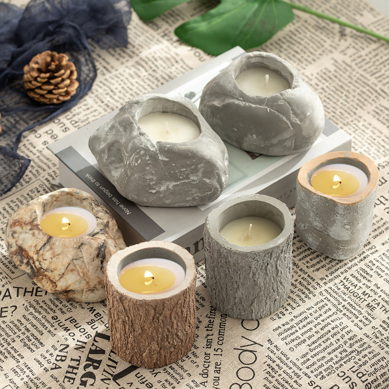Creative cement simulation stone tree aromatherapy candle cup home nature decoration essence stove candle holder crafts