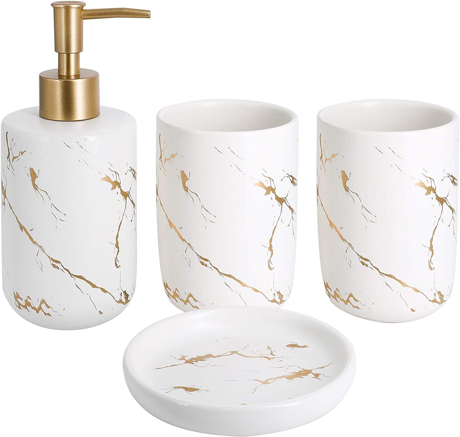 Ceramic bathroom toiletries set Nordic light luxury gold stone decoration 4-piece