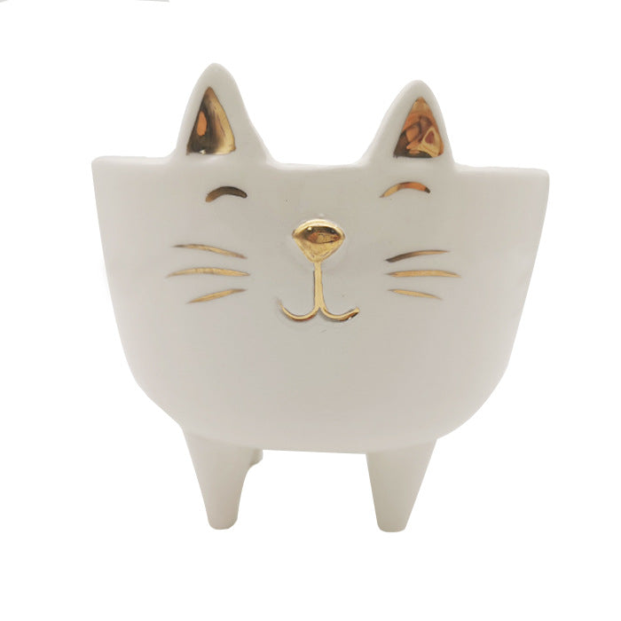 Small animal ceramic flower pot Cute cat flower pot logo