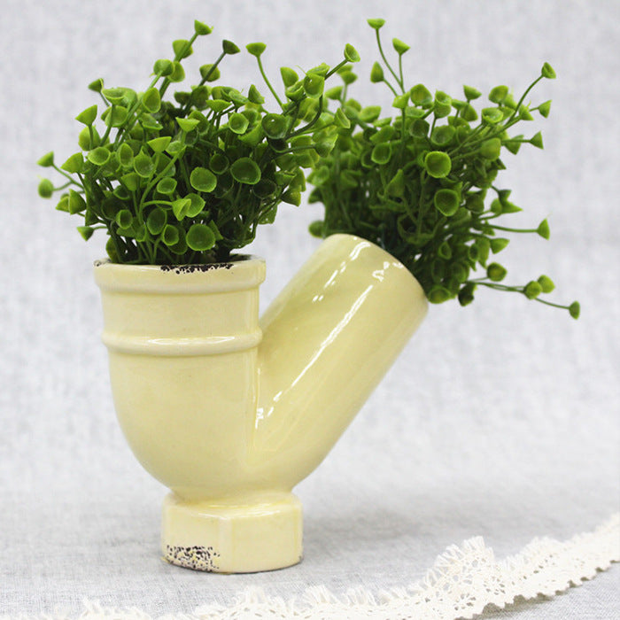 decorative water pipe design ceramic flower pot can add logo personality modeling plant pot