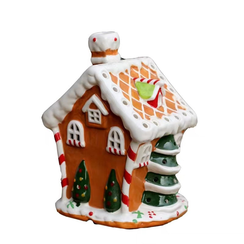 Ceramic gingerbread house hollow arts and crafts decoration candle room Christmas lights suppliessample custom factory direct sales