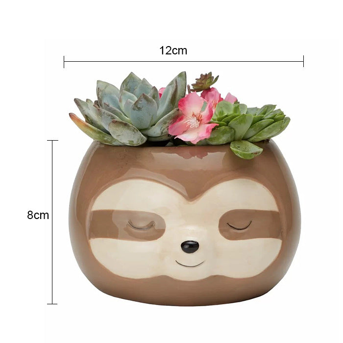 Ceramic cartoon sloth flower pot logo