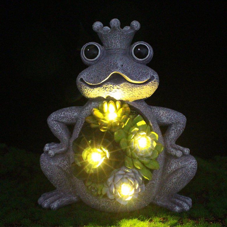 New solar landscape light crown succulent frog resin decoration outdoor garden lot