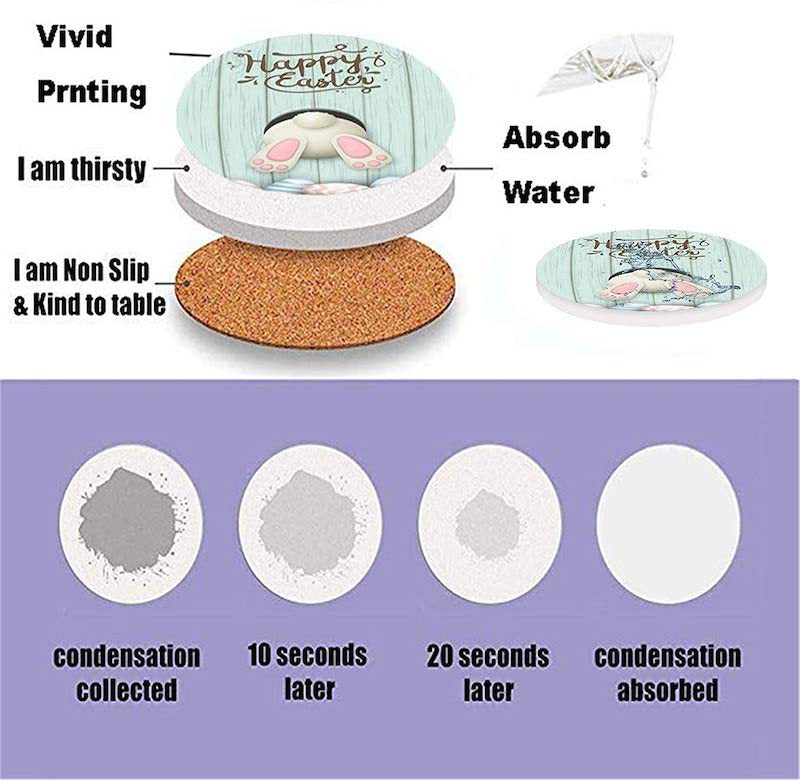 Easter Bunny ceramic absorbent drink coaster mat custom Europe and the United States Amazon hot selling coffee mat