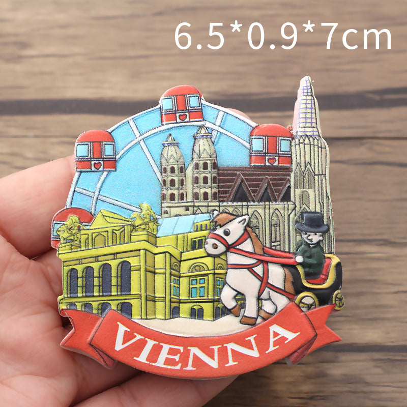 Austrian tourism cultural souvenir resin refrigerator sticker 3D scenic spot city magnetic crafts customization