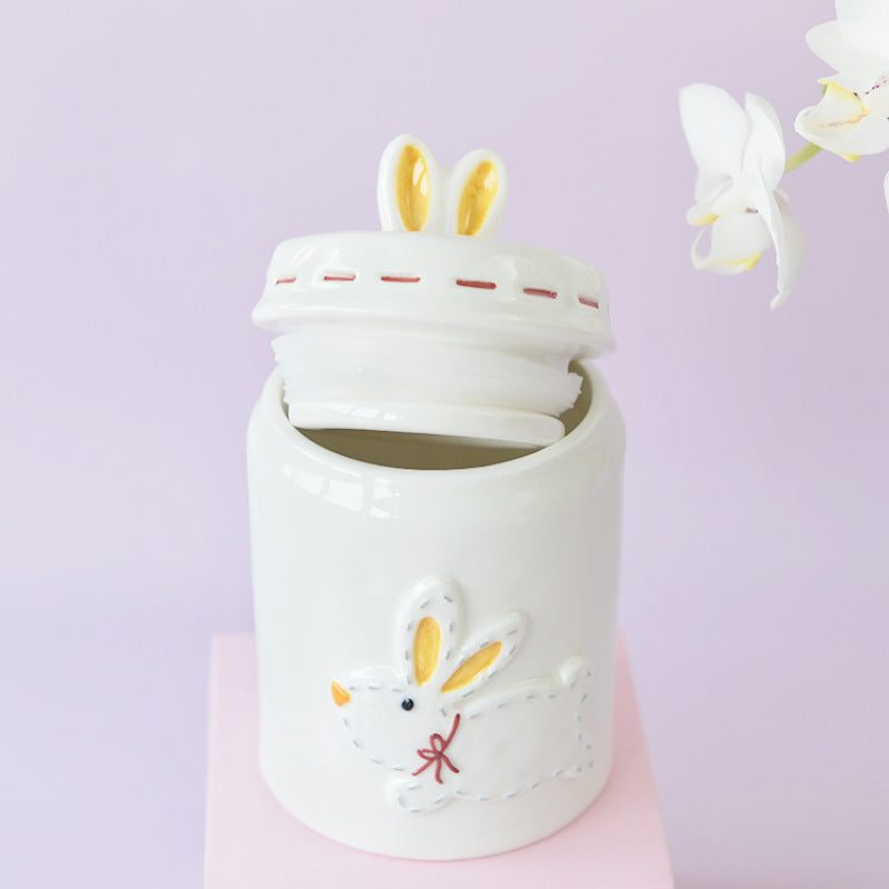Cute rabbit sealed jar Small capacity creative snack biscuit tea storage jar cookie ceramic