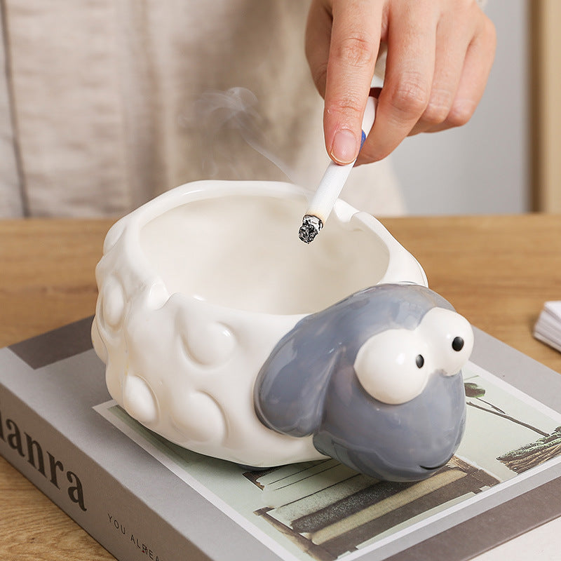 Cute lamb ceramic ashtray home creative personality trend cartoon ins style office living room decoration