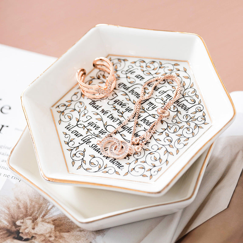 European home decoration hexagonal plate creative ceramic tray fruit jewelry Phnom penh logo custom