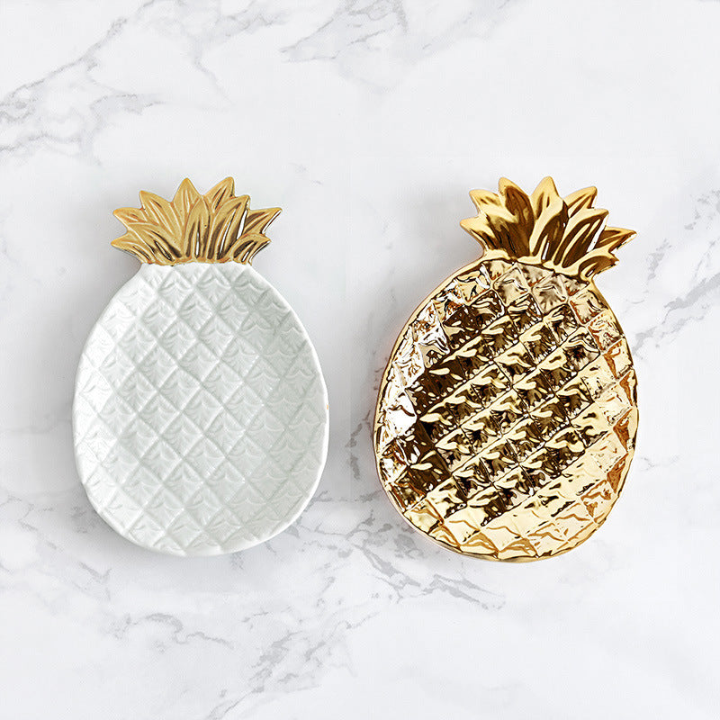 ceramic golden pineapple tray storage plate Creative pastry fruit jewelry home decoration