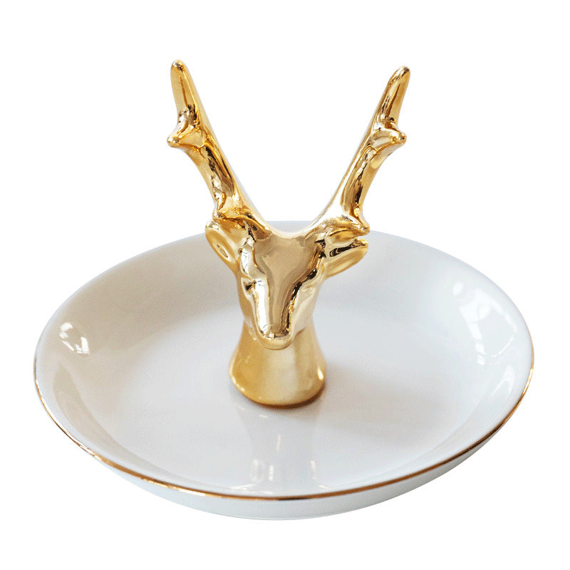 ceramic cactus ring tray Jewelry display stand Rabbit flamingos ear accessories storage crafts