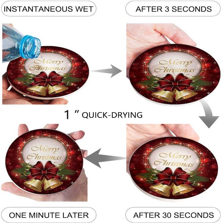 Christmas bell ceramic absorbent circular coaster UV printed beverage beer mat custom