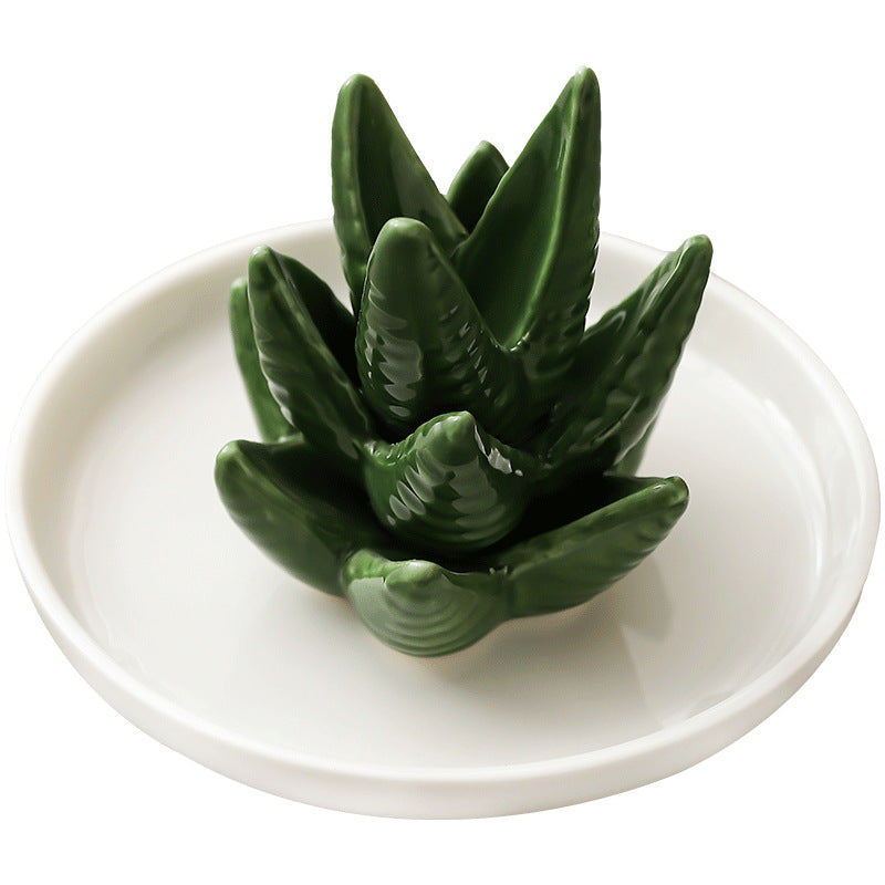 Ceramic cactus ring tray Jewelry display stand Creative aloe ear accessories storage crafts