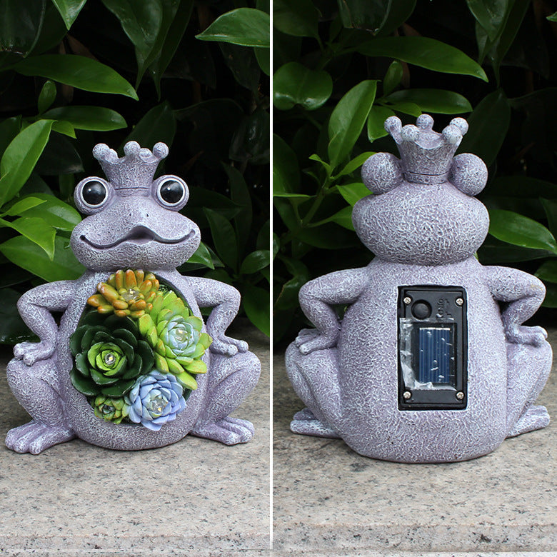 New solar landscape light crown succulent frog resin decoration outdoor garden lot