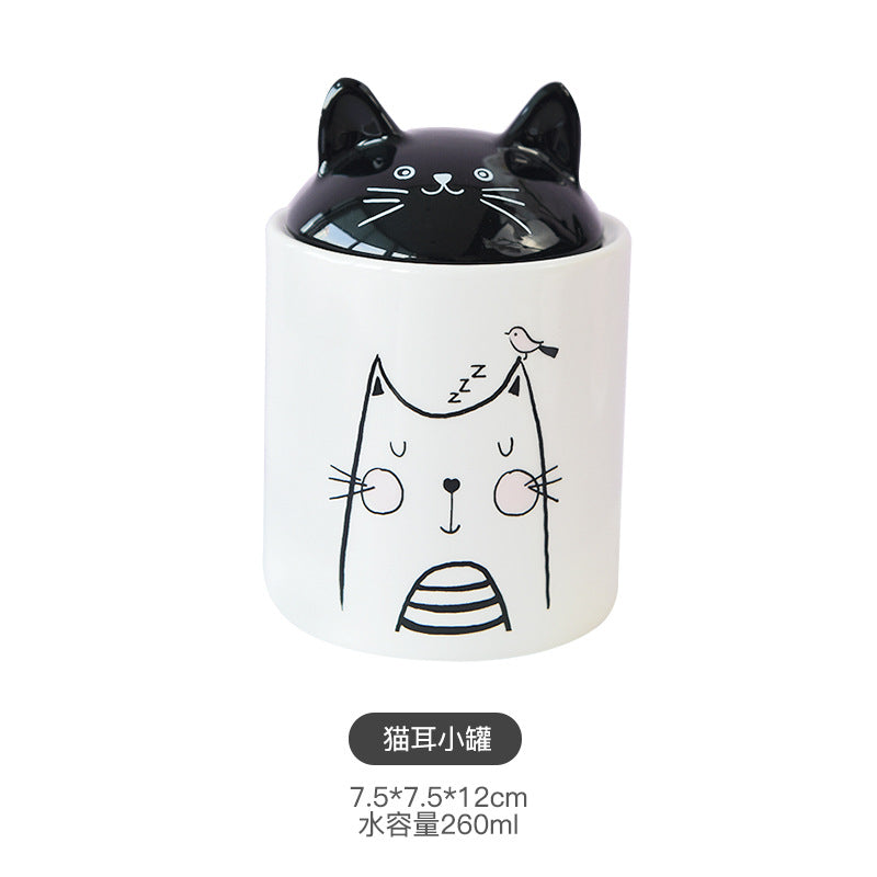 Cute cat ears sealed jar Moisture-proof ceramic jar multi-grain storage Candy cookies storage