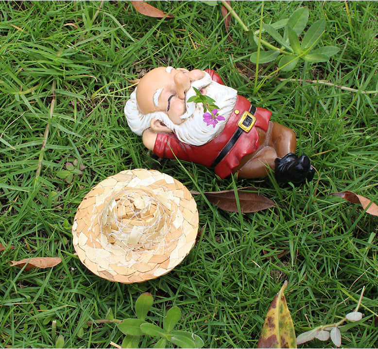 Outdoor micro landscape resin decoration garden decoration cozy straw hat dwarf manufacturers spot wholesale