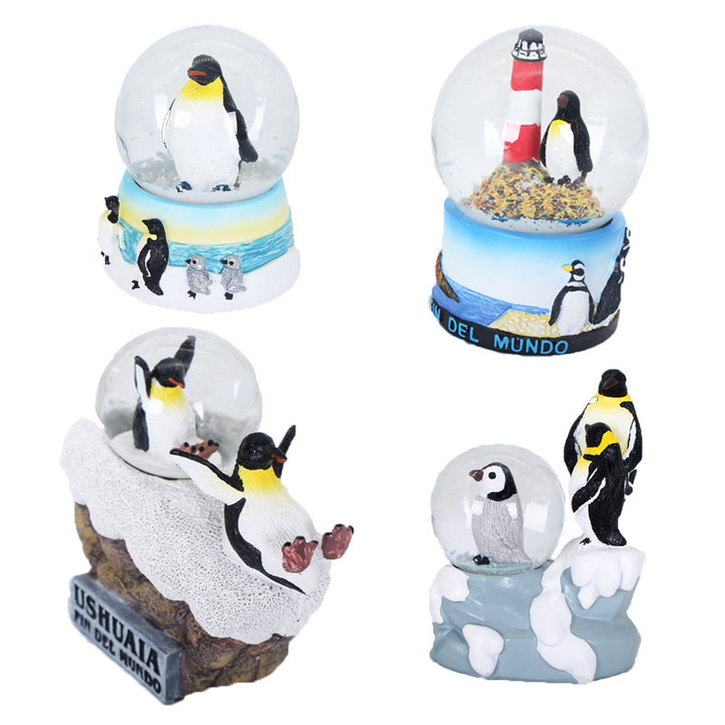 figure manufacturers custom simulation animal series penguin snow crystal ball decorative ornaments resin crafts