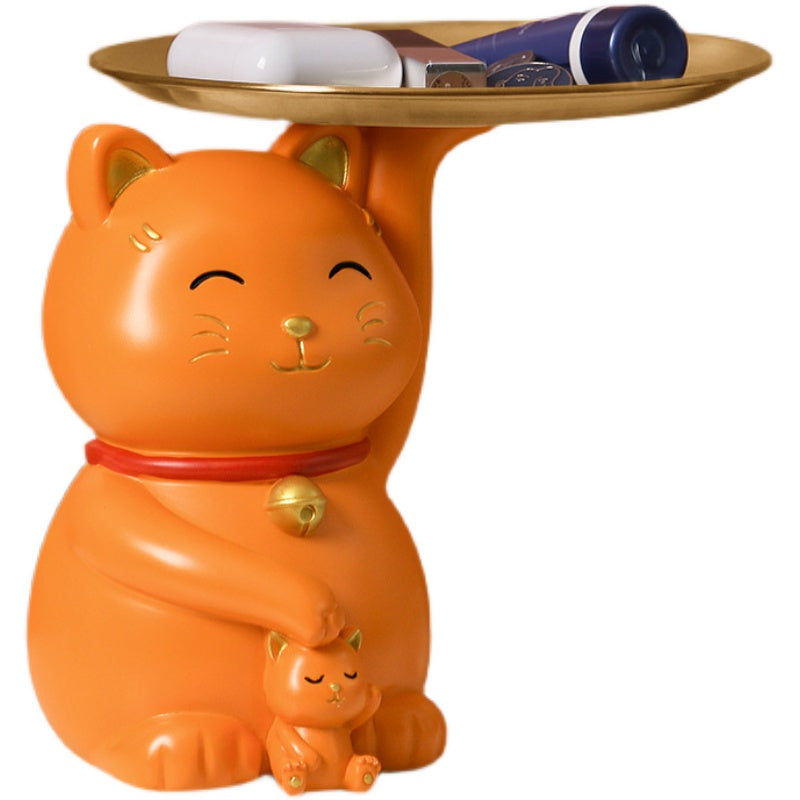 Fortune Cat has tray for key resin statue gift maneki neko
