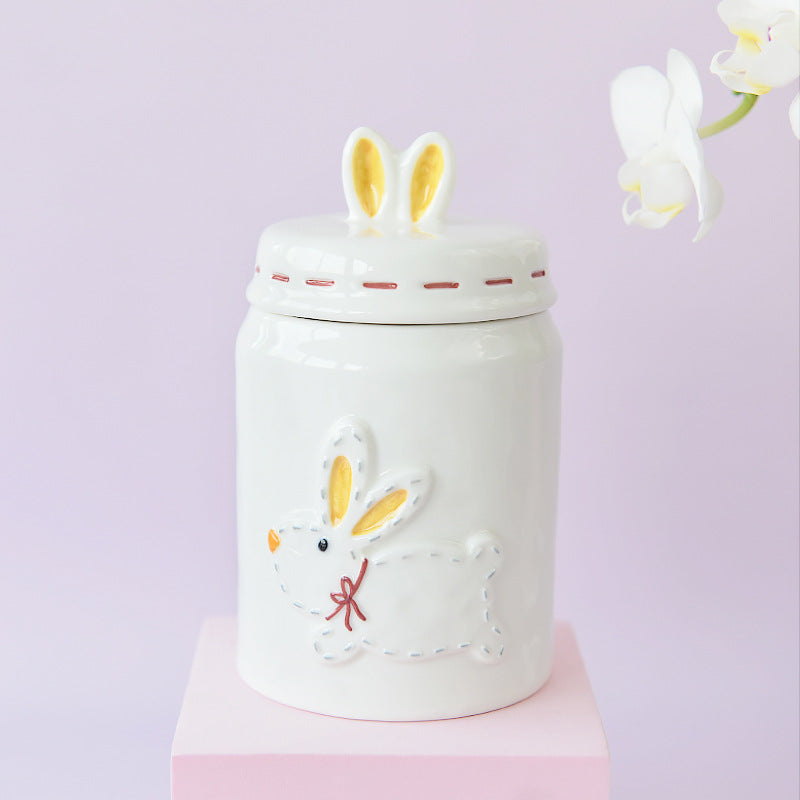 Cute rabbit sealed jar Small capacity creative snack biscuit tea storage jar cookie ceramic