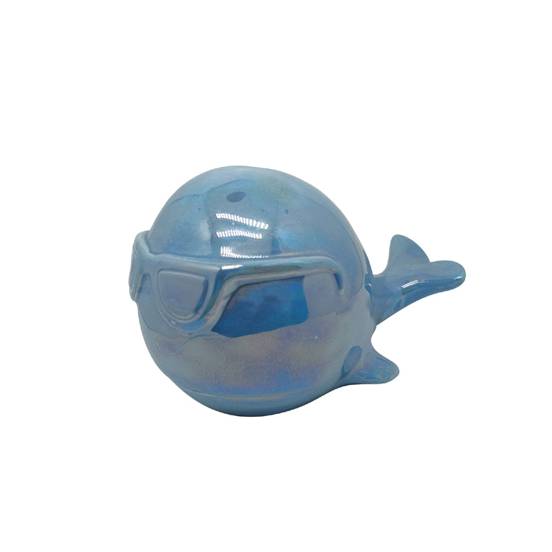ceramic money box piggy bank for kids blue whale pearlescent paint