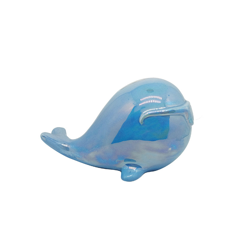 ceramic money box piggy bank for kids blue whale pearlescent paint