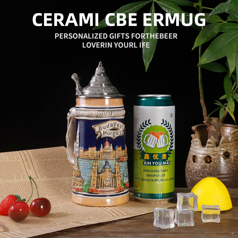 ceramic beer stein small stone mug beer with lid