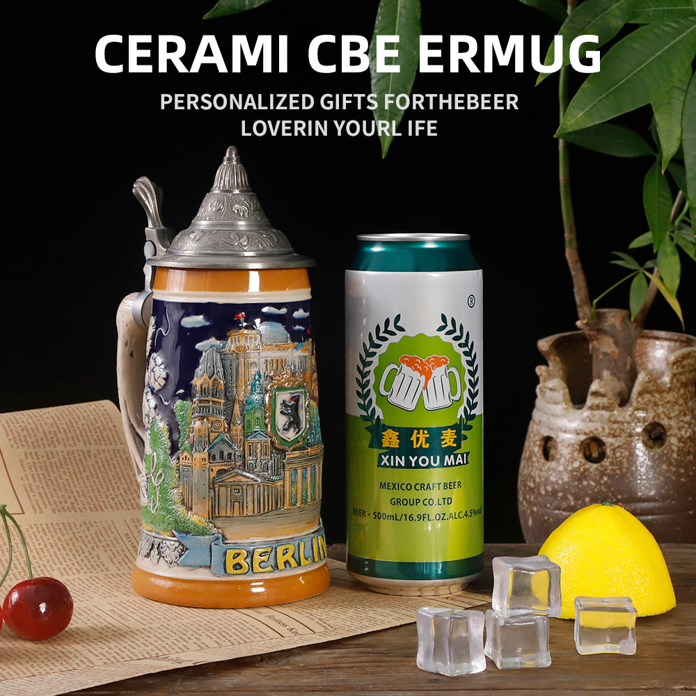 ceramic beer stein small stone mug beer with lid