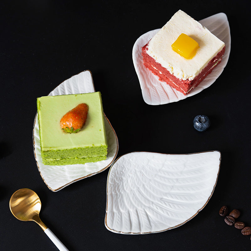 ins Nordic ceramic plate jewelry plate feather wings Gold Phnom Penh pastry fruit tray jewelry storage tray custom