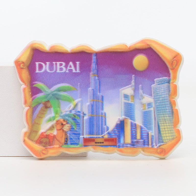 Creative tourism refrigerator sticker Dubai City landmark attractions souvenir Magnetic refrigerator sticker resin crafts custom