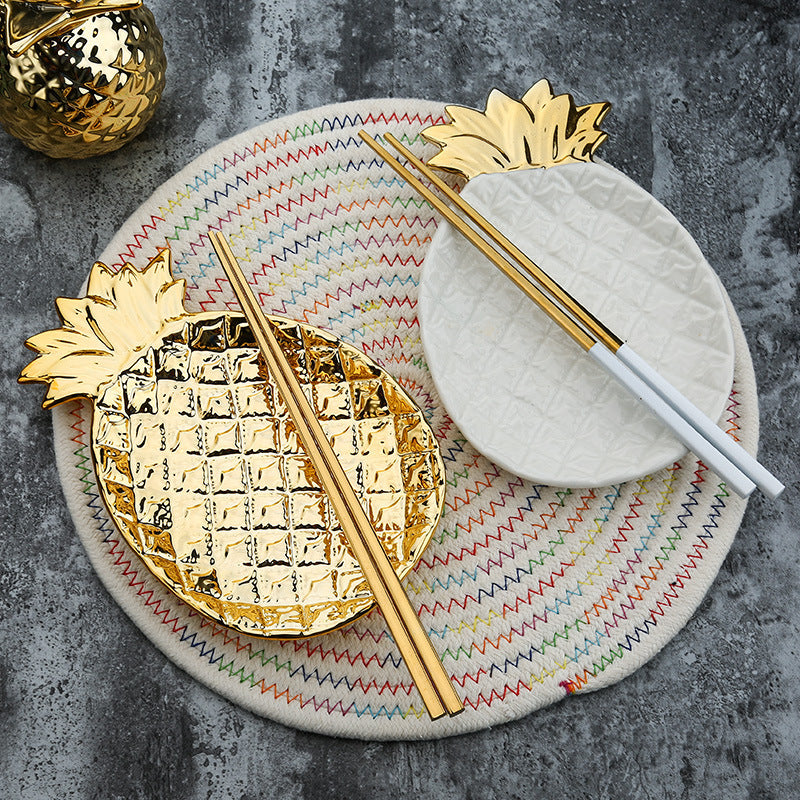 ceramic golden pineapple tray storage plate Creative pastry fruit jewelry home decoration
