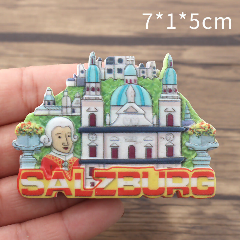Austrian tourism cultural souvenir resin refrigerator sticker 3D scenic spot city magnetic crafts customization
