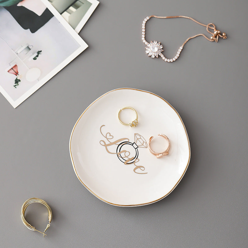 Nordic irregular 4 "disc ceramic jewelry tray Gift ring jewelry necklace