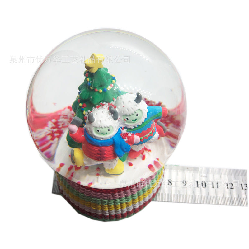Custom Christmas tree clear glass water balloon ornaments Music snow figure crystal ball ornaments resin crafts