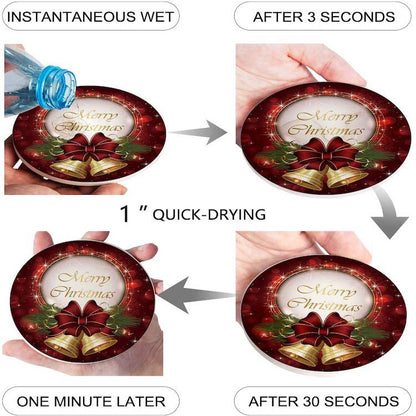 Christmas bell ceramic absorbent circular coaster UV printed beverage beer mat custom