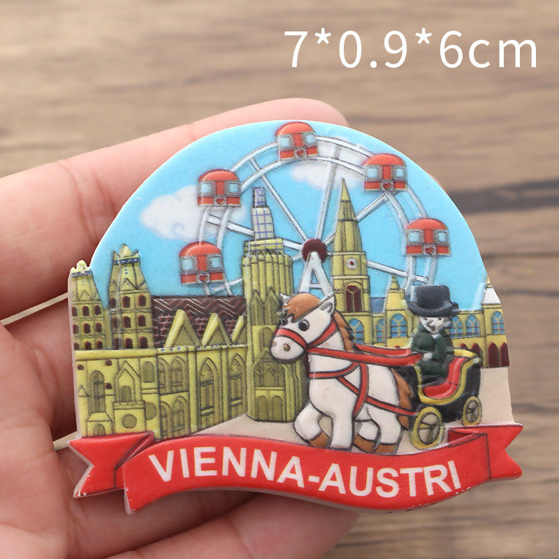 Austrian tourism cultural souvenir resin refrigerator sticker 3D scenic spot city magnetic crafts customization
