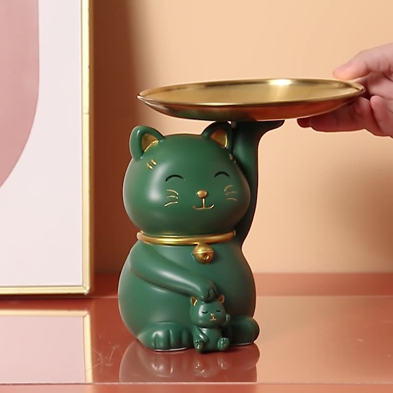 Fortune Cat has tray for key resin statue gift maneki neko