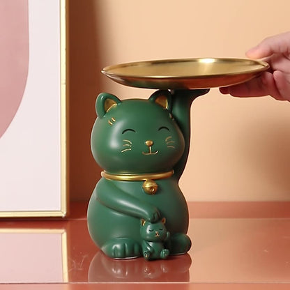 Fortune Cat has tray for key resin statue gift maneki neko