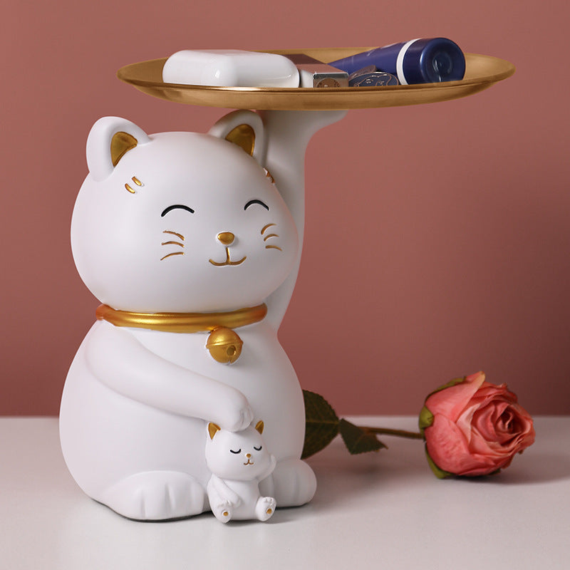 Fortune Cat has tray for key resin statue gift maneki neko