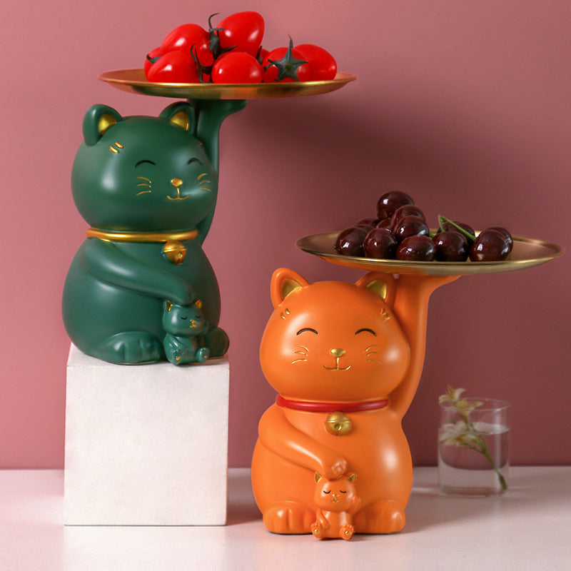 Fortune Cat has tray for key resin statue gift maneki neko