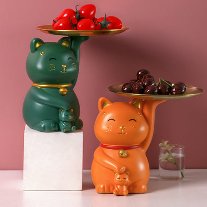 Fortune Cat has tray for key resin statue gift maneki neko