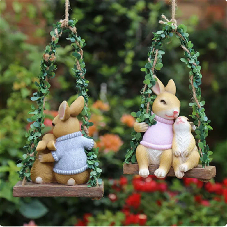 Manufacturers garden balcony layout resin simulation animal decoration outdoor garden swing rabbit pendant