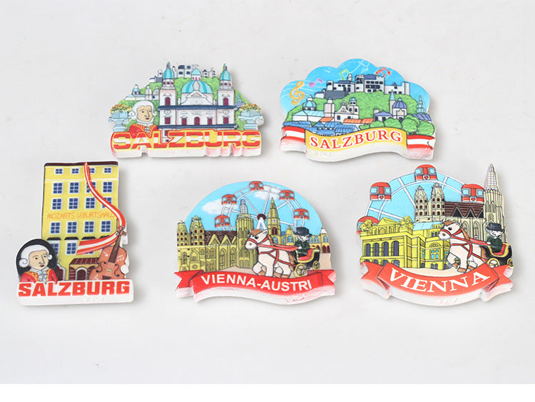 Austrian tourism cultural souvenir resin refrigerator sticker 3D scenic spot city magnetic crafts customization